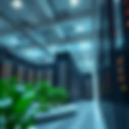 A futuristic data center showcasing renewable energy sources