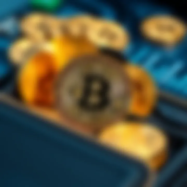 A digital representation of cryptocurrency coins in a virtual wallet